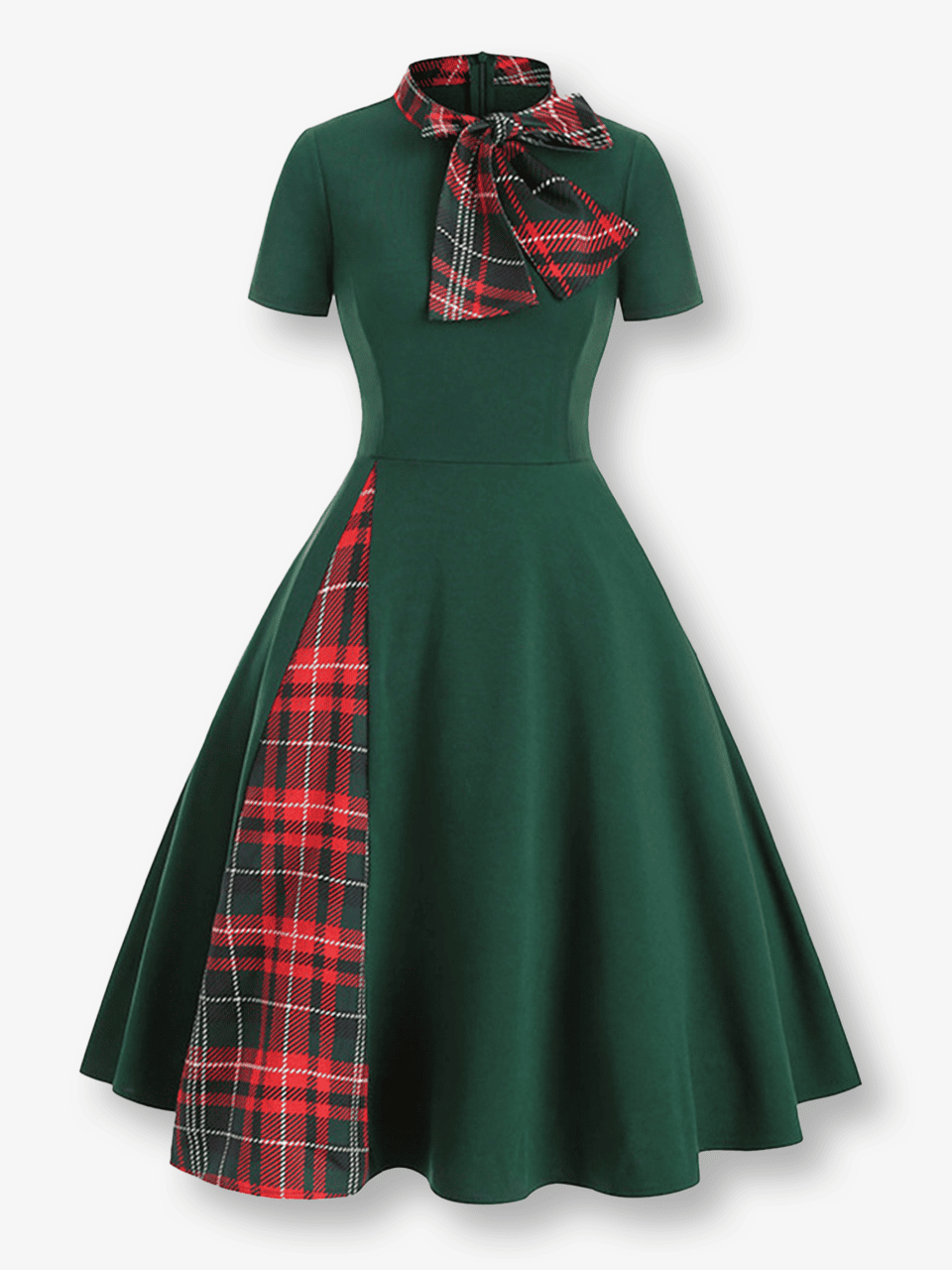 A-Line Midi Dress with Plaid Accents