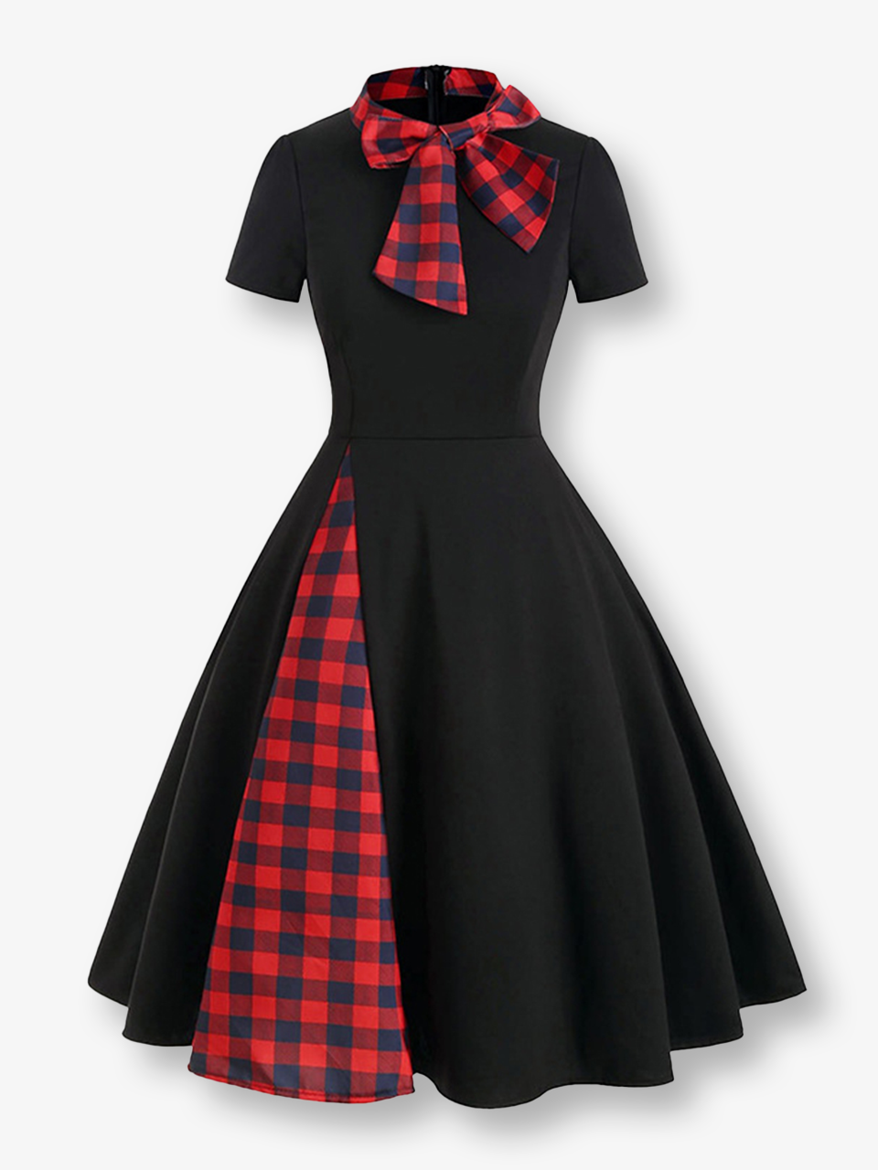 A-Line Midi Dress with Plaid Accents