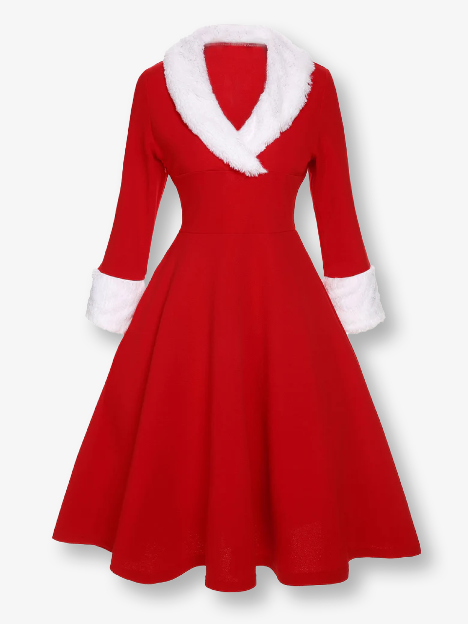 Christmas Red Dress with Fur-Trimmed Collar and Cuffs