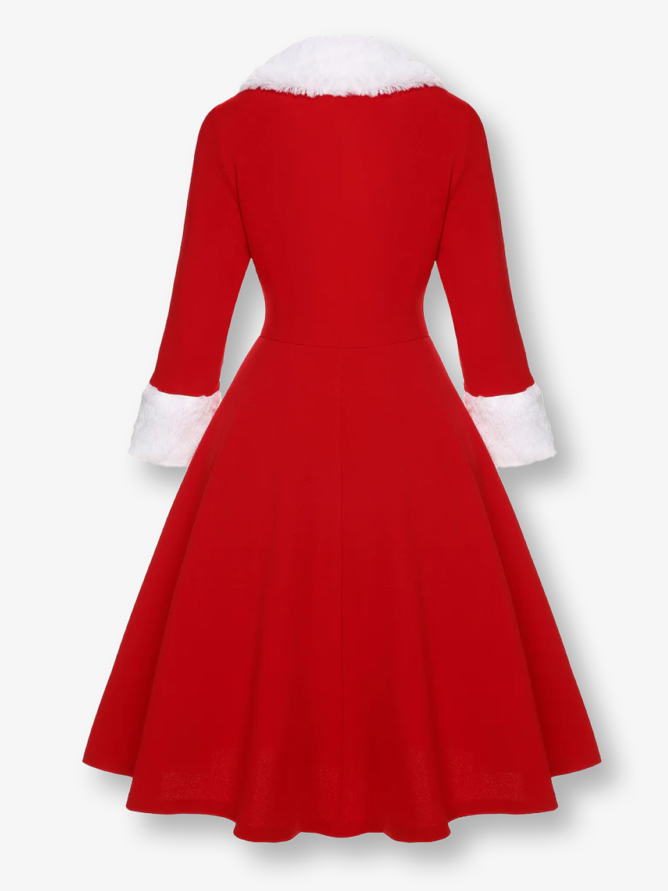 Christmas Red Dress with Fur-Trimmed Collar and Cuffs