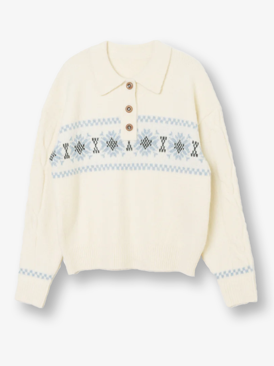 Polo Neck Jacquard Knit Sweater