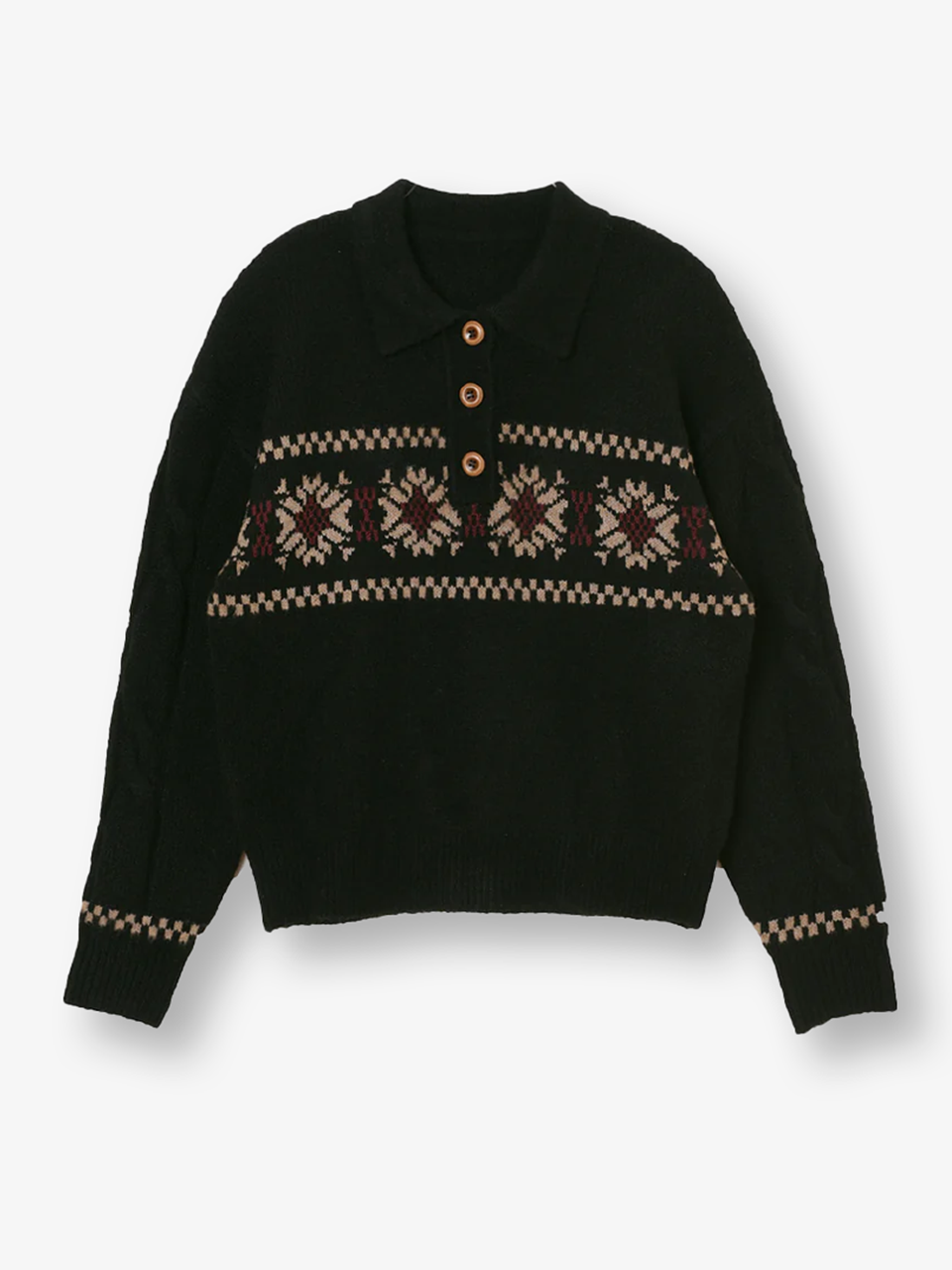 Polo Neck Jacquard Knit Sweater