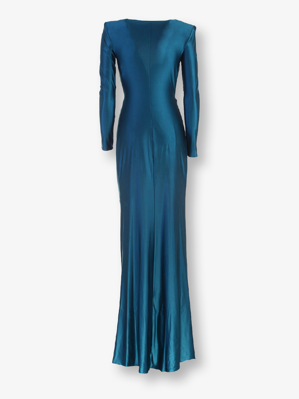 Tied Waist Shoulder Pad Evening Gown