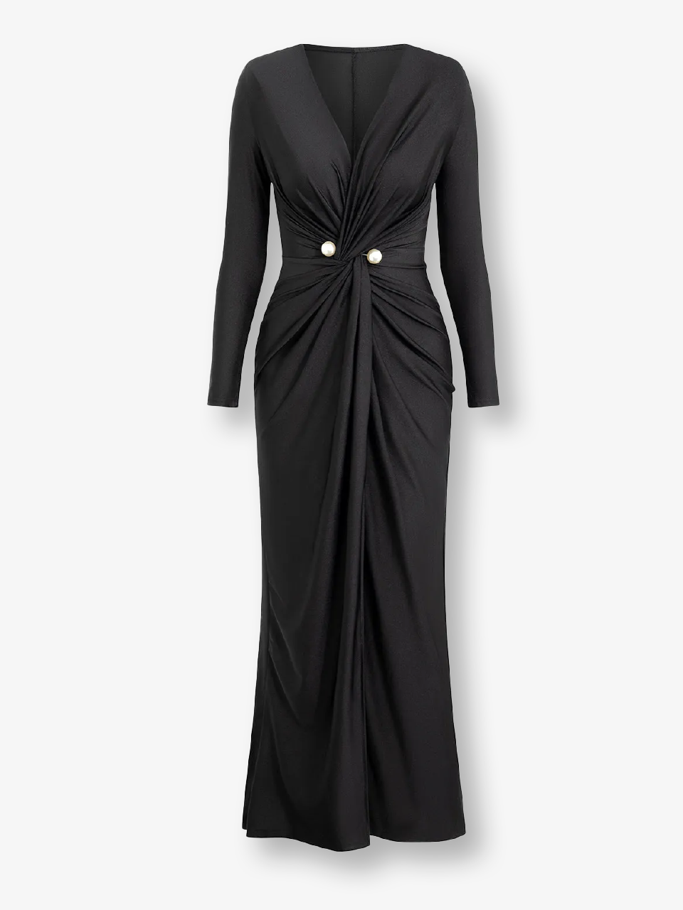 Tied Waist Shoulder Pad Evening Gown